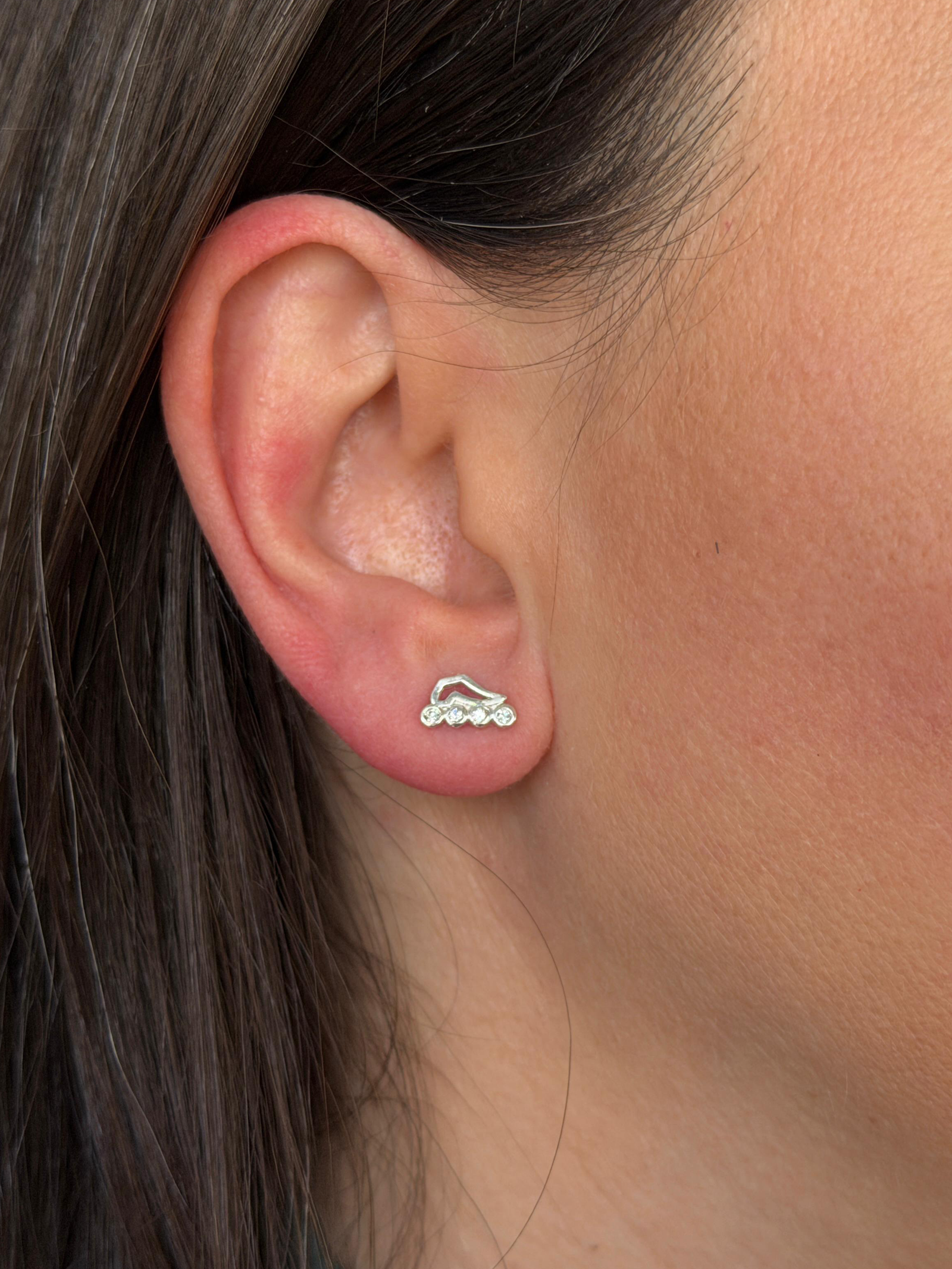 Inline Skate Stud Earrings with CZ Wheel Stones 🛼✨ – Solid Sterling Silver (Handmade in Texas 🇺🇸)