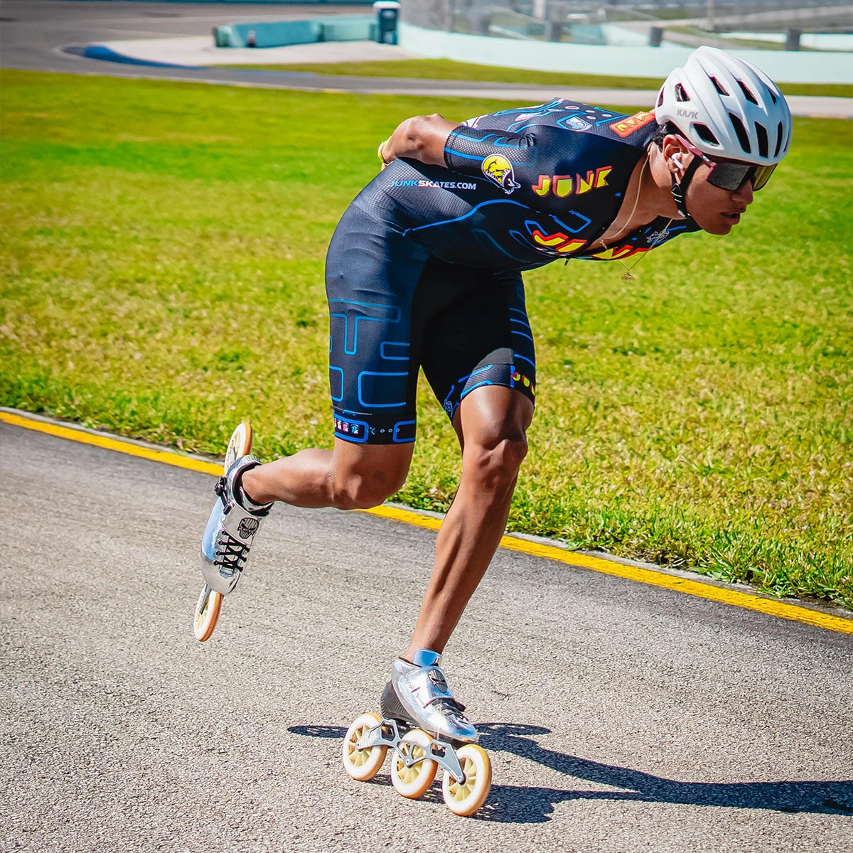 Junk Skates Junk Man Uniform inline speed skating Junk Wheels Hamilton Patino at the 2025 24 hour race 