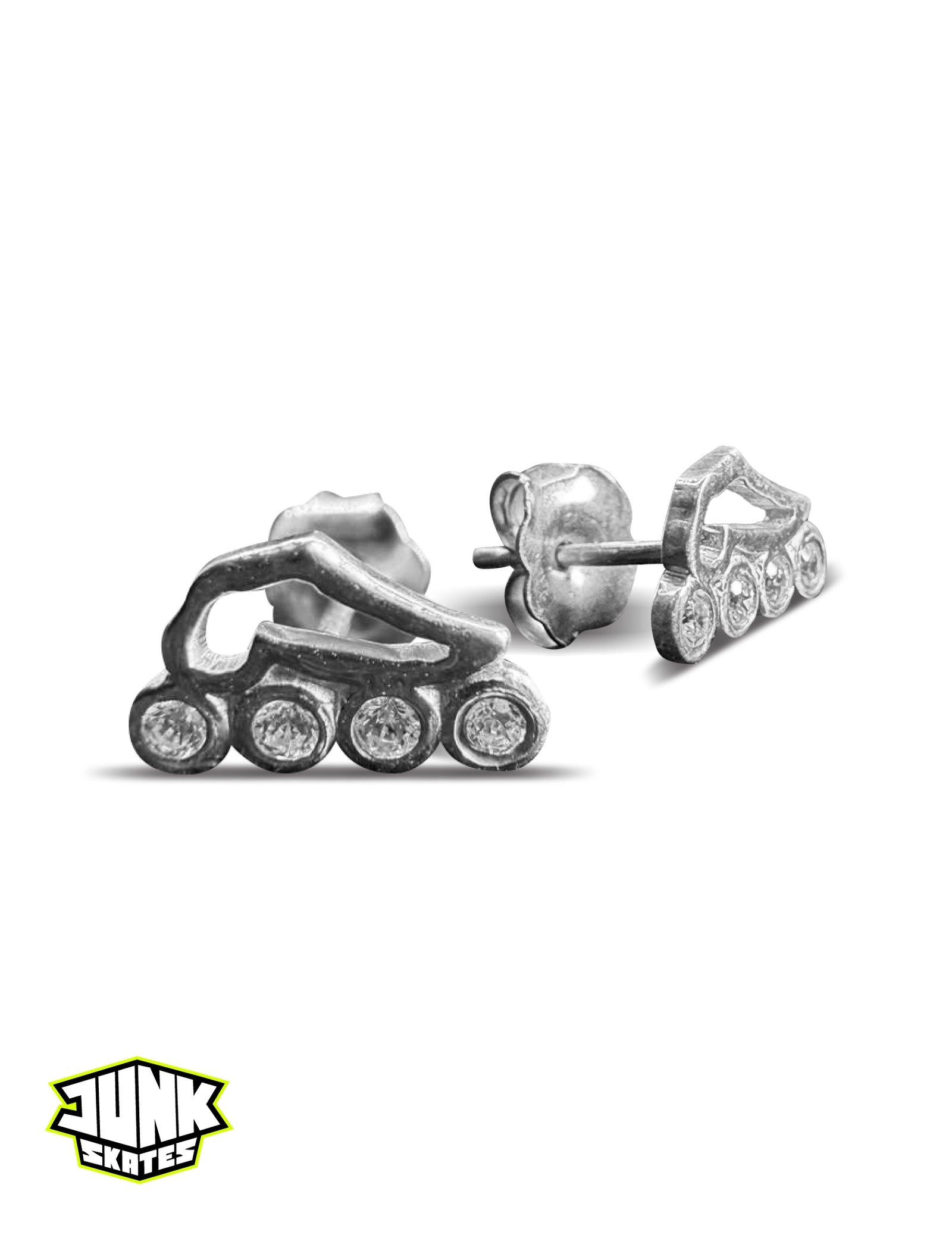 Inline Skate Stud Earrings with CZ Wheel Stones 🛼✨ – Solid Sterling Silver (Handmade in Texas 🇺🇸)